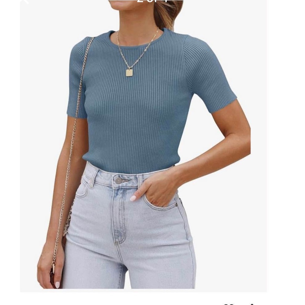 Dusty Blue Ribbed Women's Top